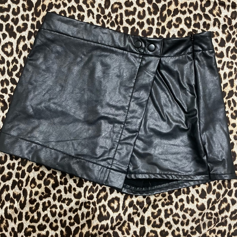 Black Faux Leather Mini Skort